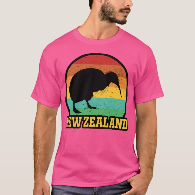 Retro Sunset New Zealand Kiwi T Shirt (Framsida)