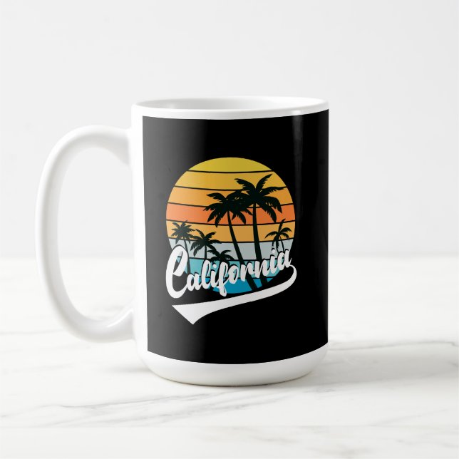 Retro Sunset och Handflatan Träd Kalifornien Mugg (Vänster)