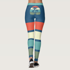 Retro Sunset och Handflatan Träd Tropical Beach Leggings