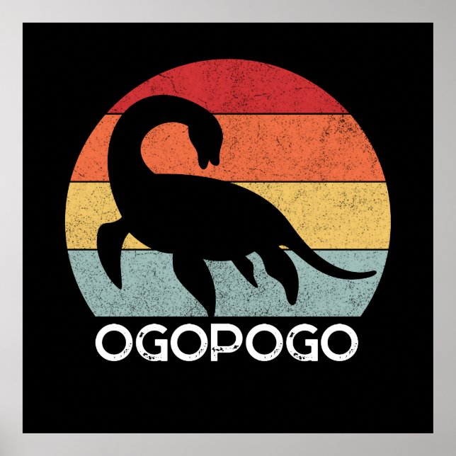 Retro sunset Ogopogo, Okanagan Sjö Monster 70-tale Poster (Framsidan)