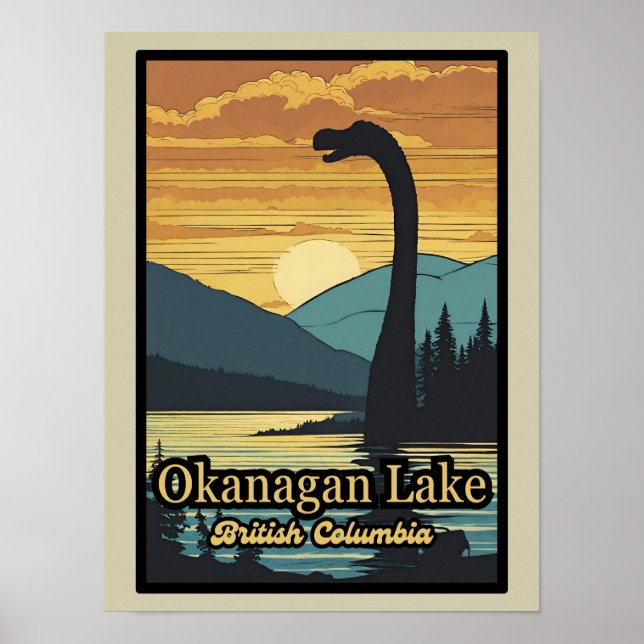 Retro sunset Ogopogo, Okanagan Sjö Monster 70-tale Poster (Framsidan)
