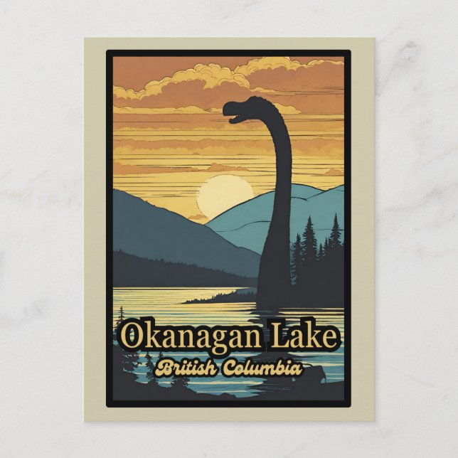 Retro sunset Ogopogo, Okanagan Sjö Monster 70-tale Vykort (Framsida)