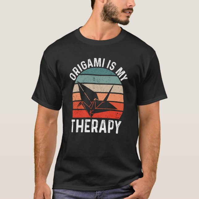 Retro Sunset Origami Crane T Shirt (Framsida)