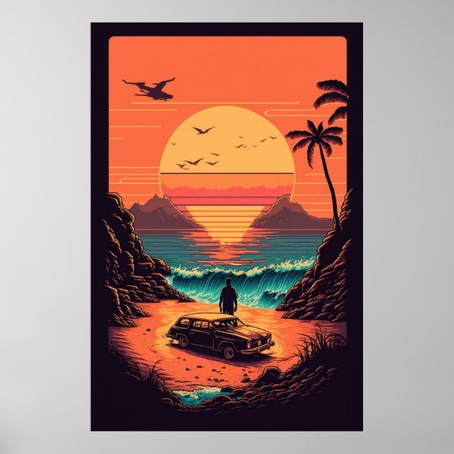 Retro sunset på strand poster (Framsidan)