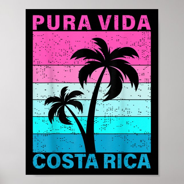 Retro Sunset Palm Tree Costa Rica Vacation Pura Vi Poster (Framsidan)