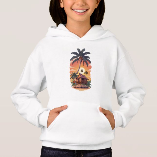 Retro Sunset Palm Trees Mesh Back Trucker Hat T Shirt (Framsida)