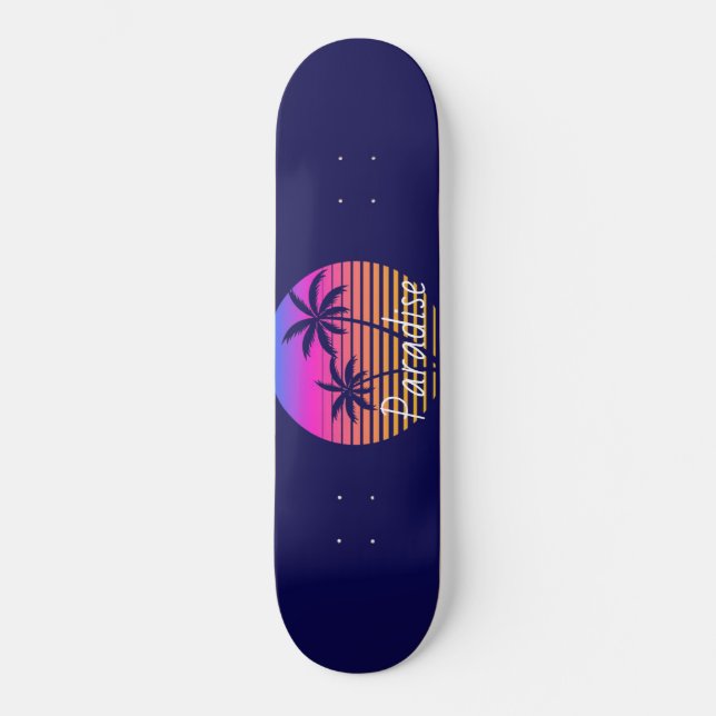 Retro sunset Paradise Mini Skateboard Bräda 18,5 Cm (Framsida)