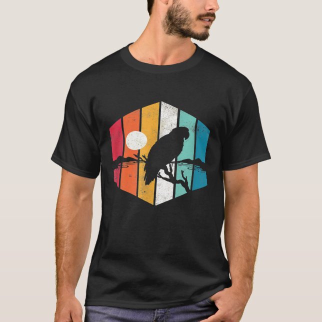 Retro Sunset Parrot Silhouette Birb Meme Pet Bird T Shirt (Framsida)