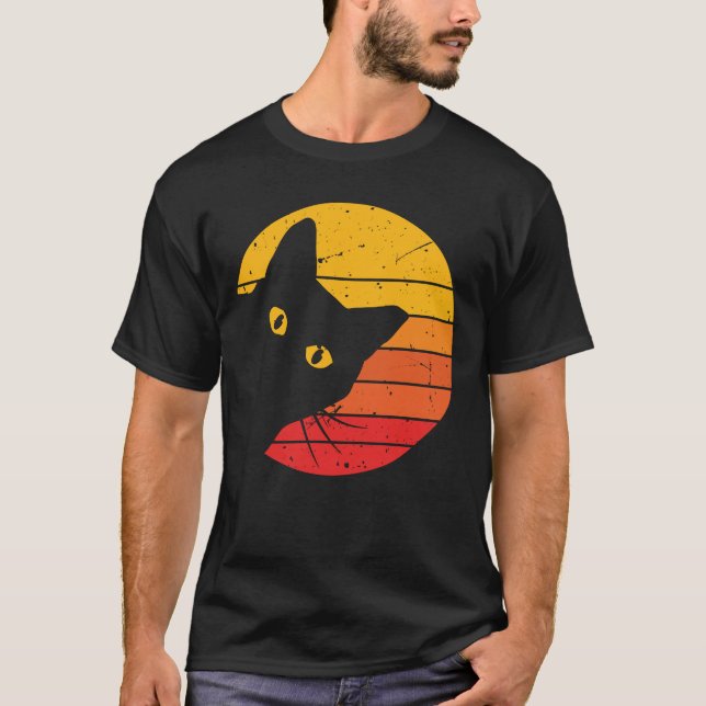 Retro Sunset Peekaboo Cat Manar plit-Shirt T Shirt (Framsida)