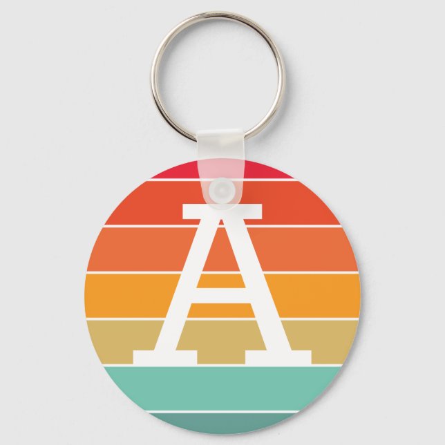 Retro Sunset Personlig Monogram Nyckelring (Framsida)
