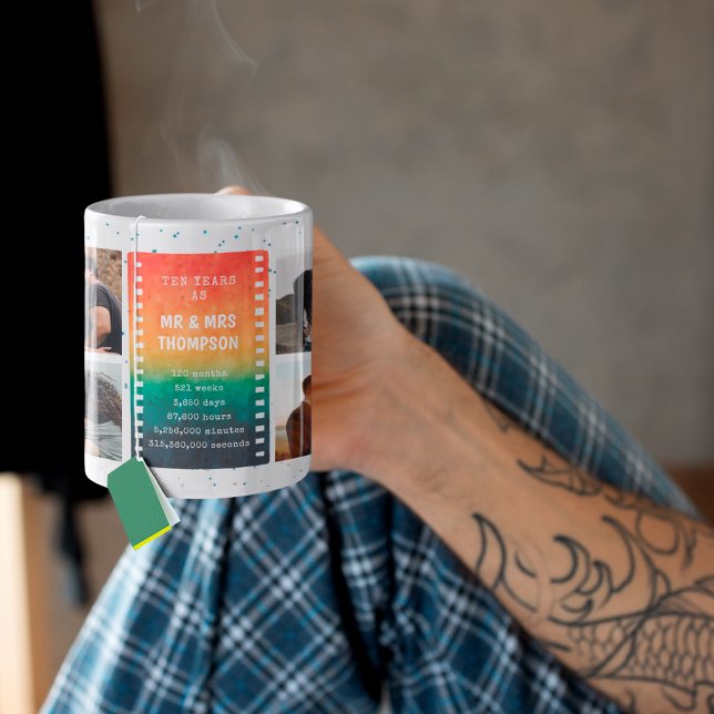 Retro Sunset Photo Mr and Mrs 10th Anniversary Kaffemugg (Skapare uppladdad)