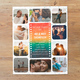 Retro Sunset Photo Mr and Mrs 30th Anniversary Fleecefilt