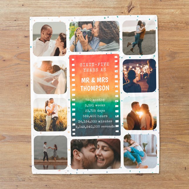 Retro Sunset Photo Mr and Mrs 65th Anniversary Fleecefilt (Skapare uppladdad)