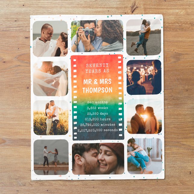 Retro Sunset Photo Mr. och Mrs. 70-årsdagen Fleecefilt (Skapare uppladdad)