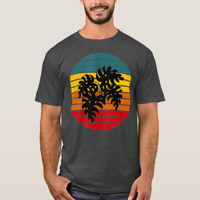 Retro Sunset Plant Dam Vintage Monstera T Shirt (Framsida)
