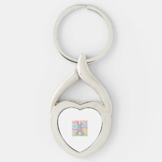 Retro Sunset Rabbit Twisted Heart Silverfärgad Nyckelring