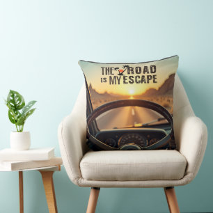 Retro Sunset Road Resa - Road är My Escape Kudde