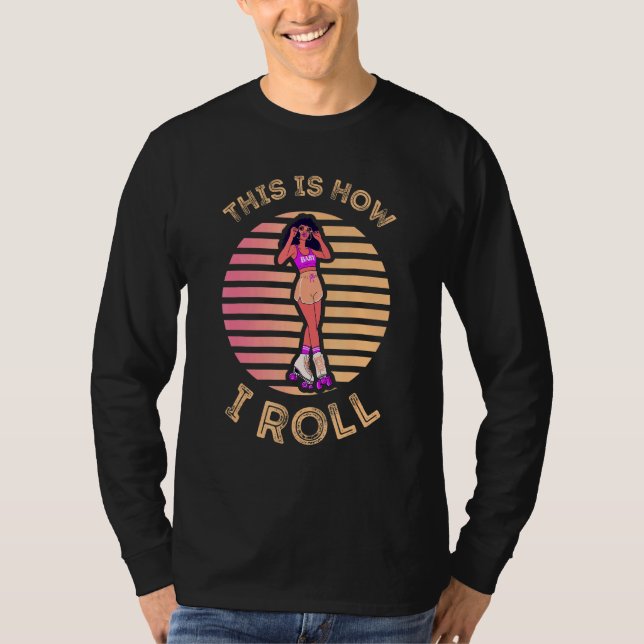 Retro Sunset Roller Skating Girls Afro Så här är d T Shirt (Framsida)