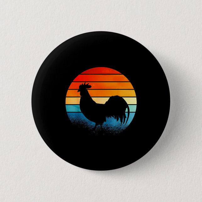 Retro Sunset Rooster Chicken Lover  Knapp (Framsida)