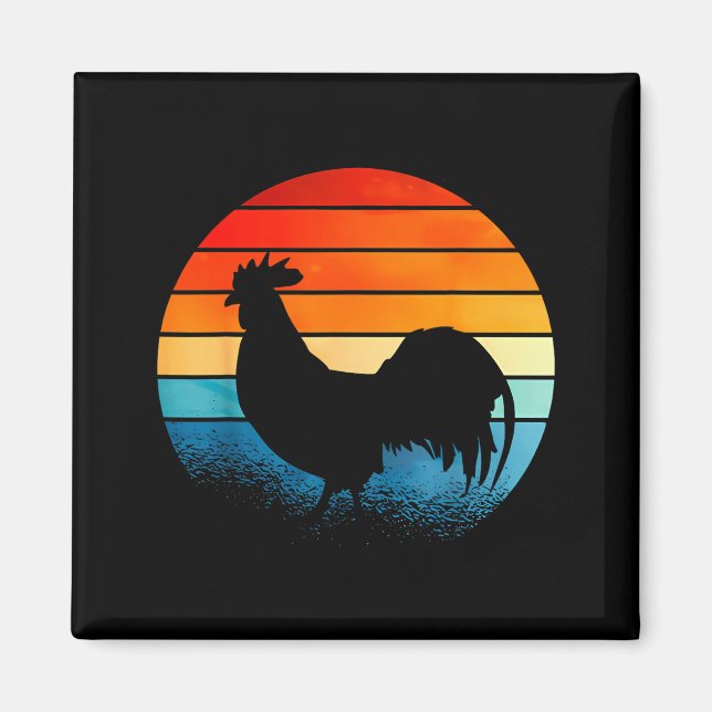 Retro Sunset Rooster Chicken Lover  Magnet (Framsidan)