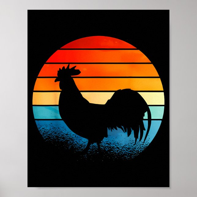 Retro Sunset Rooster Chicken Lover  Poster (Framsidan)