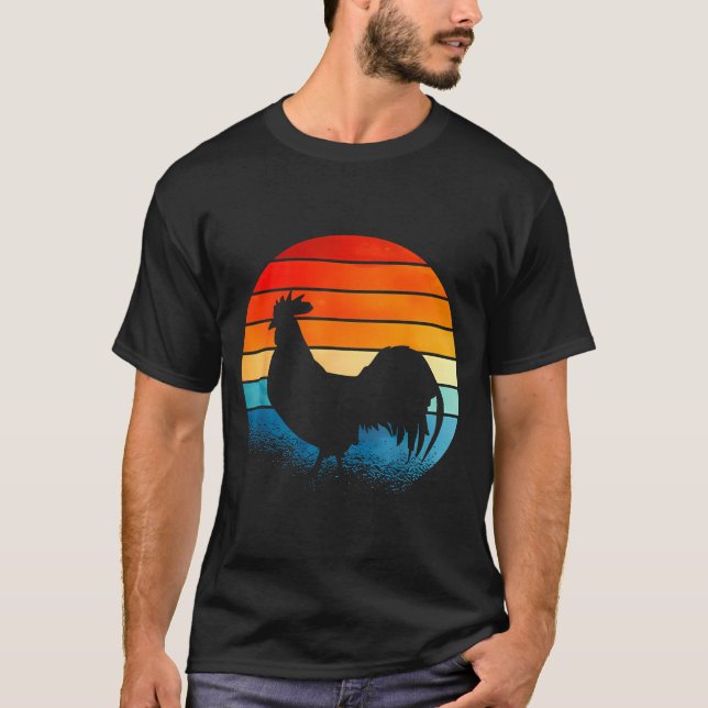 Retro Sunset Rooster Chicken Lover  T Shirt (Framsida)