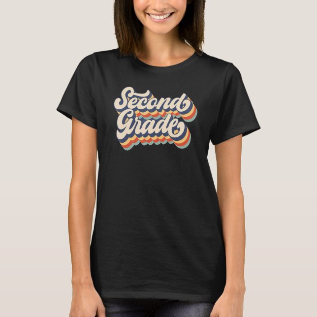 Retro Sunset Second Grade Teacher & Student Back T T Shirt (Framsida)