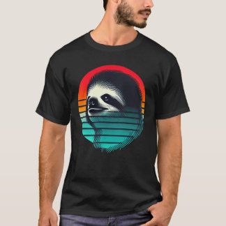 Retro Sunset Sloth Hiking Vibes Badge girl T Shirt