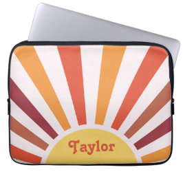 Retro Sunset Sol Rays Personlig Namn Laptop Fodral