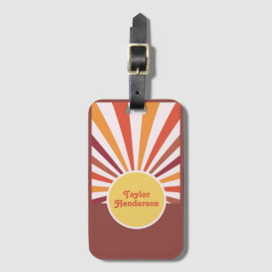 Retro Sunset Sol Rays Social Media QR-kod Bagagebricka