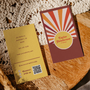 Retro Sunset Sol Rays Social Media QR-kod Visitkort