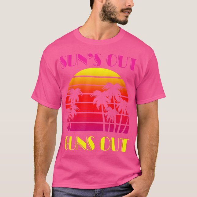 Retro Sunset Sol ut Guns Out Handflatan Beach 1980 T Shirt (Framsida)