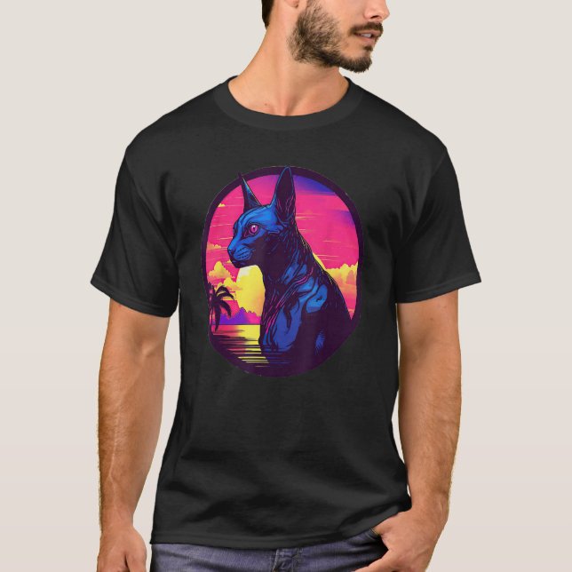 Retro Sunset Sphinx Cat T Shirt (Framsida)