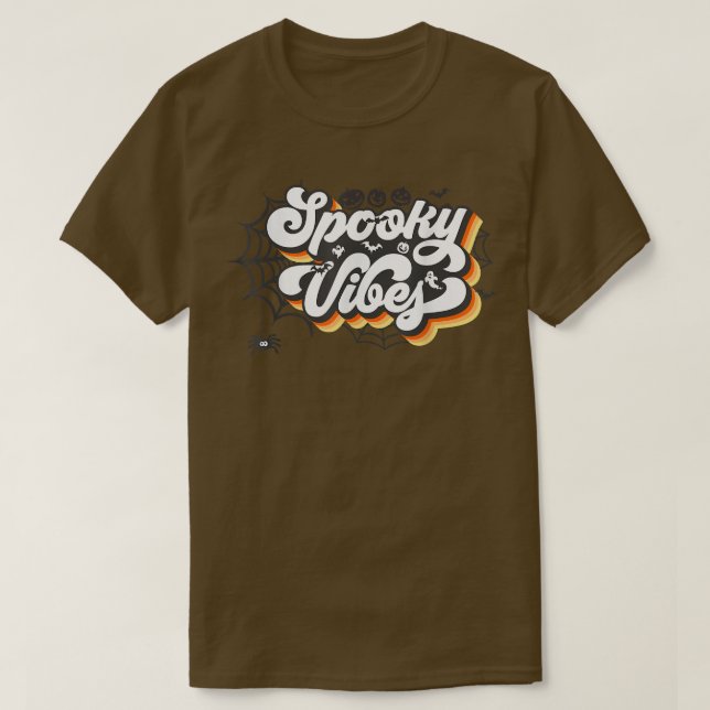 Retro Sunset Spooky Vibes Pumpkin Spooky Season Ha T Shirt (Design framsida)