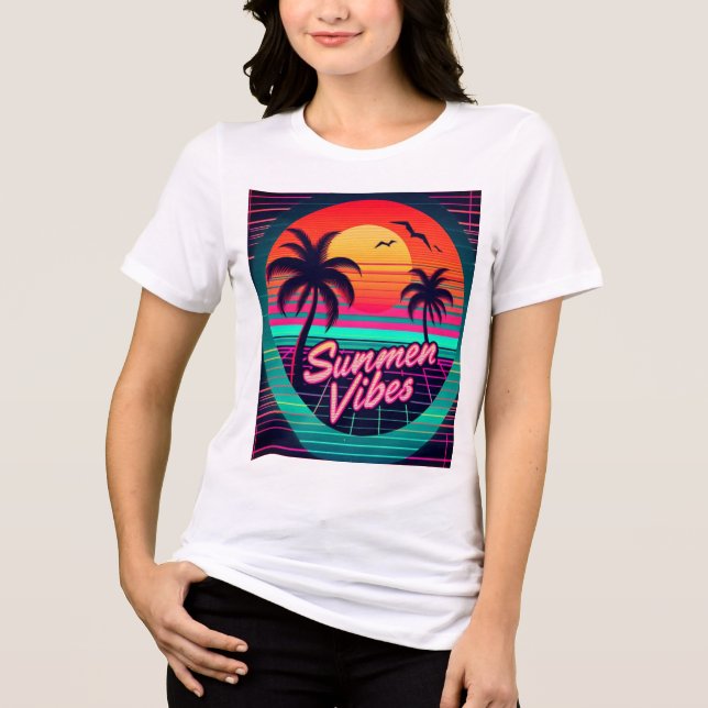 Retro Sunset 'Summer Vibes' 80-tal Aesthetic T-Shi T Shirt (Framsida)
