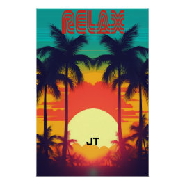 Retro Sunset Tropical 80 s Stil Shiny Perfect Poster