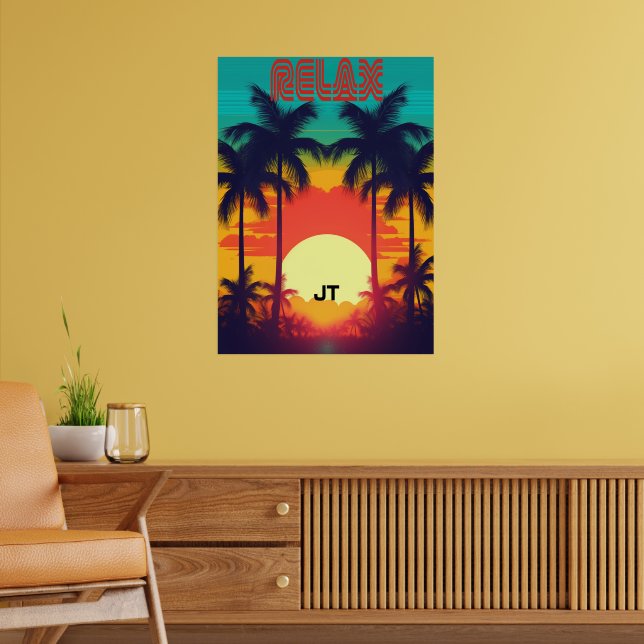Retro Sunset Tropical 80-talet Stil Poster (Vardagsrum 2)