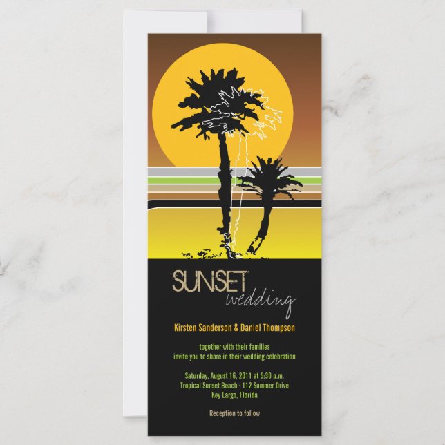 Retro Sunset Tropical bröllopsinbjudan och mottagn Inbjudningar (Framsida)