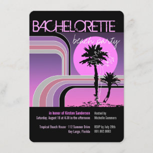Retro Sunset Tropical Handflatan Träd Bachelorette Inbjudningar