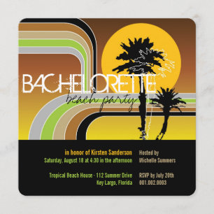 Retro Sunset Tropical Handflatan Träd Bachelorette Inbjudningar
