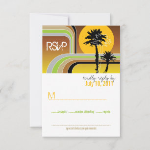 Retro Sunset Tropical Handflatan Träd Bröllop OSA Kort