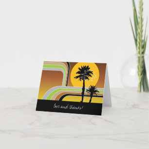 Retro Sunset Tropical Handflatan Träd Bröllop Tack Kort