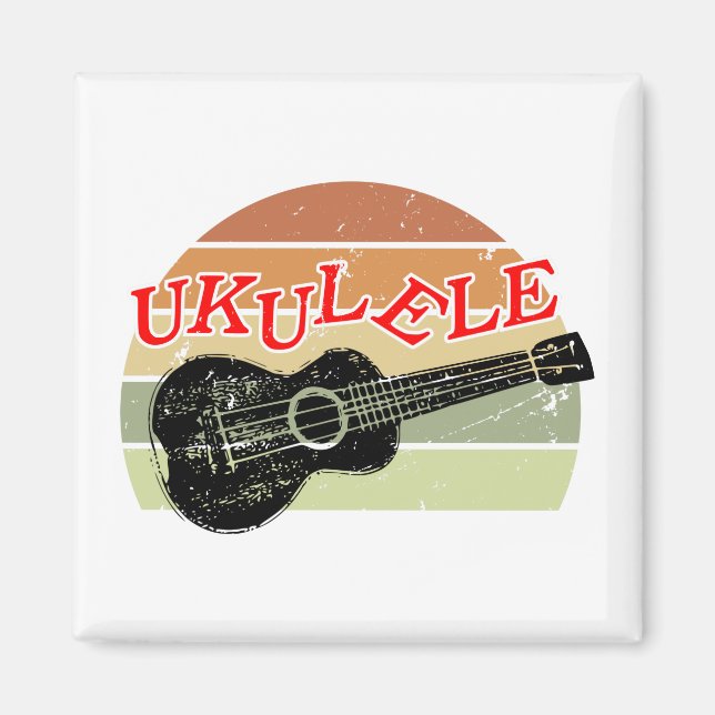 Retro Sunset Ukulele Distress Teckning Magnet (Framsidan)