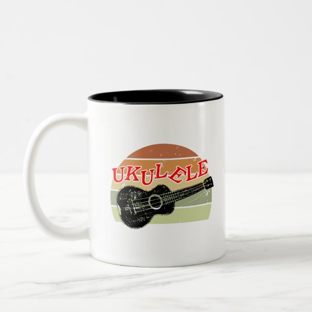 Retro Sunset Ukulele Distress Teckning Två-Tonad Mugg (Vänster)