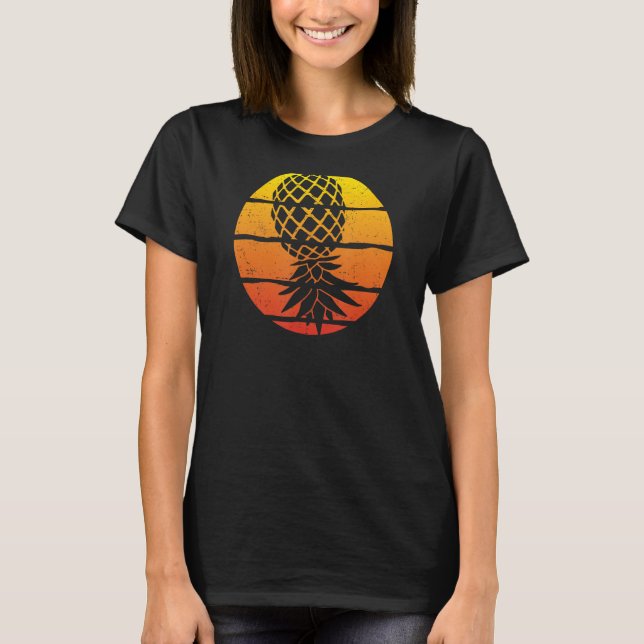 Retro Sunset Upside Down Pineapple Swinger manar w T Shirt (Framsida)