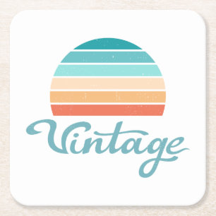 Retro Sunset+Vintage Script Distress Underlägg Papper Kvadrat