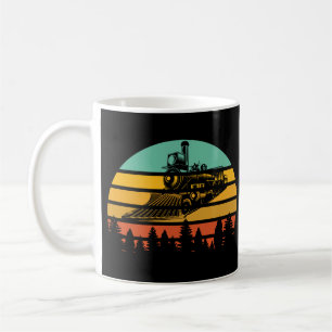 Retro Sunset Vintage Steam Tåg Railroad Engine Kaffemugg