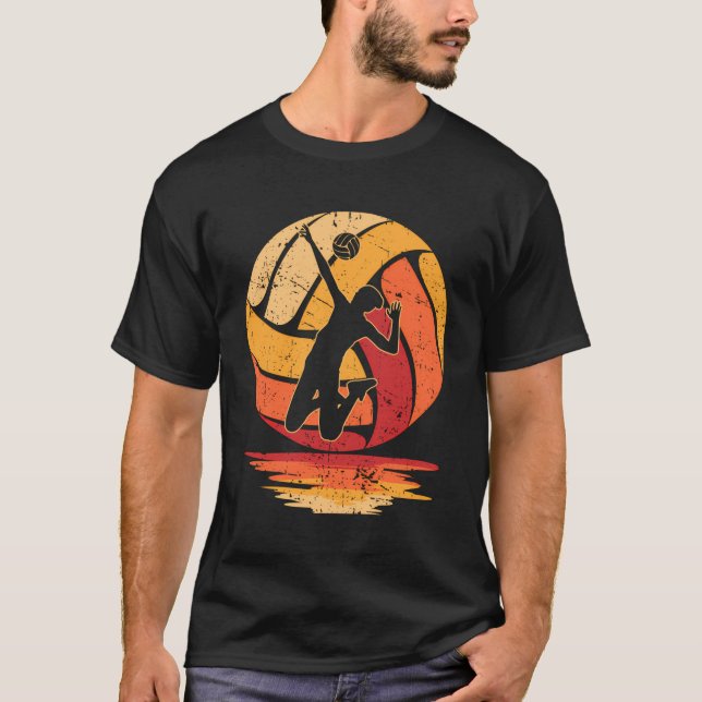 Retro Sunset Volleyball Coach  Setter Volleyb T Shirt (Framsida)