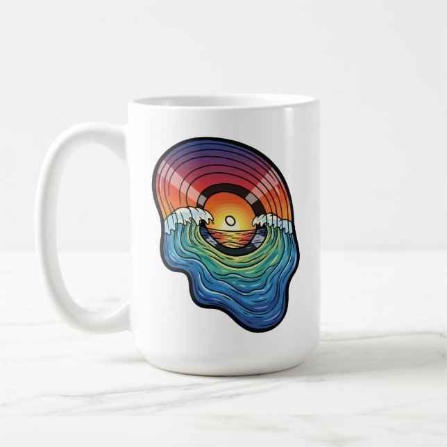 Retro Sunset Wave Vinyl Aesthetic Kaffemugg (Vänster)