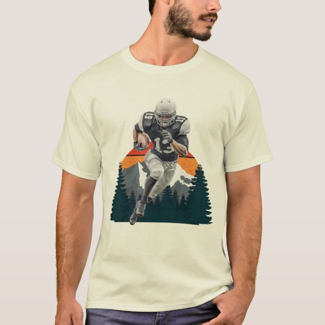 Retro Sunset Wild American Football Player Tee (Framsida)